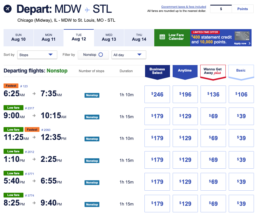 Southwest $39 fare sale